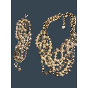 Stella & Dot Lucia Retired Statement Necklace & Bracelet Set Classic Old Money C